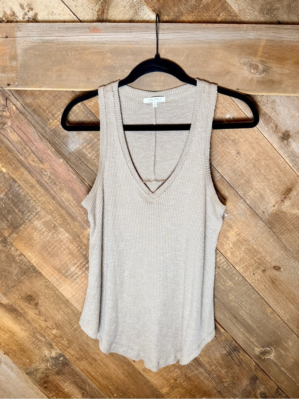 Z Supply Ribbed V-Neck Tank Top - Taupe